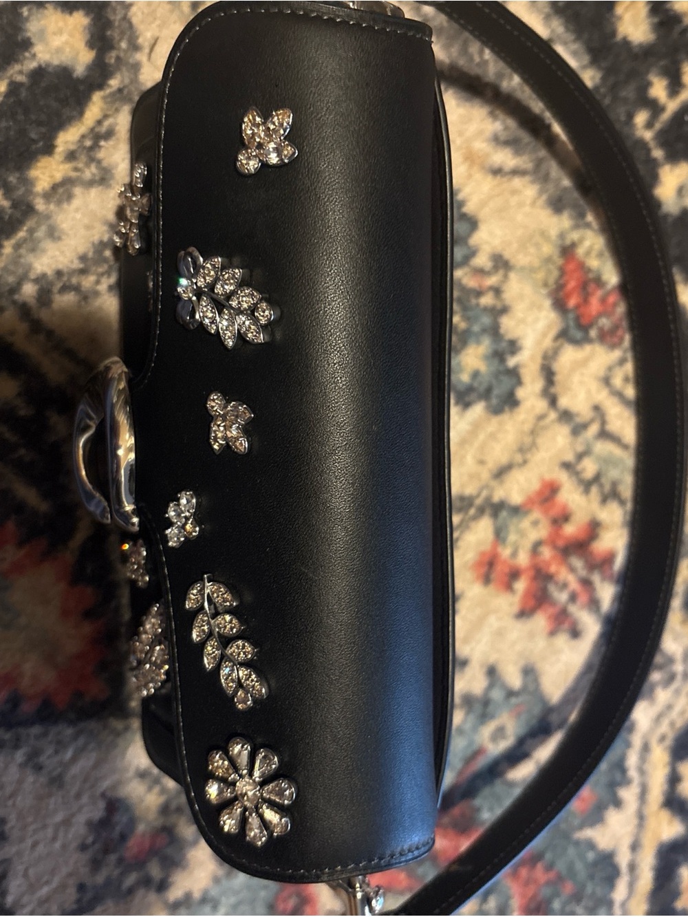 Coach Black Leather Jeweled Clutch with Silver 'C' Hardware - Picture 2 of 6